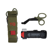 Set verde con Torniquete Rhino Rescue, funda compatible MOLLE/PALS y tijeras médicas