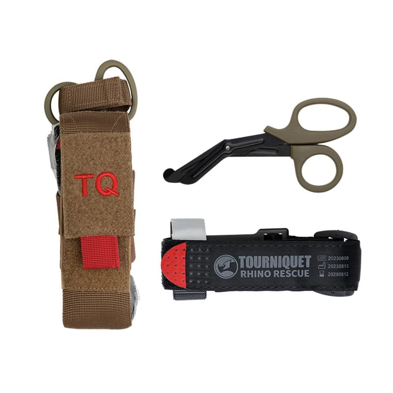 Set Torniquete Rhino Rescue verde con funda MOLLE/PALS y tijeras sanitarias