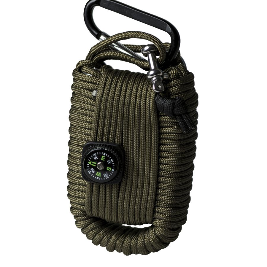 Set de supervivencia Paracord verde con paracord, brújula y accesorios