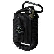 Kit de supervivencia Paracord negro con cuerda paracord, cápsula metálica y accesorios