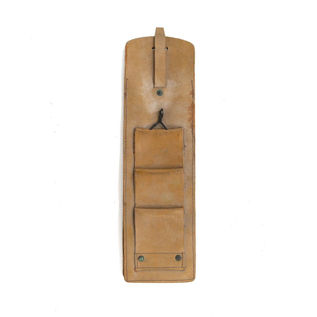 Funda de cuero marrón para cargador francés usado con cierre y anillas, 25x11,5x4 cm