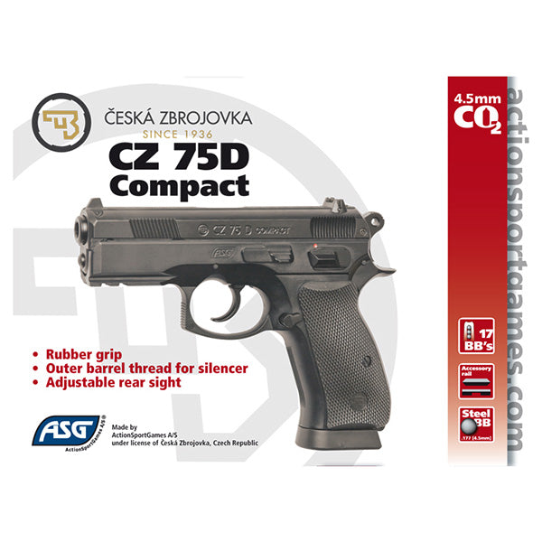 Pistola CO2 ASG CZ-75 D Compact réplica fiel con logos de Ceska zbrojovka BB 4,5 mm