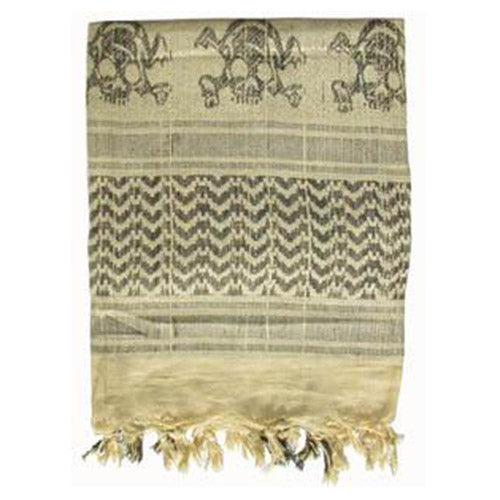 Pañuelo Shemagh Lebky arena/negro de algodón con estampado de calaveras