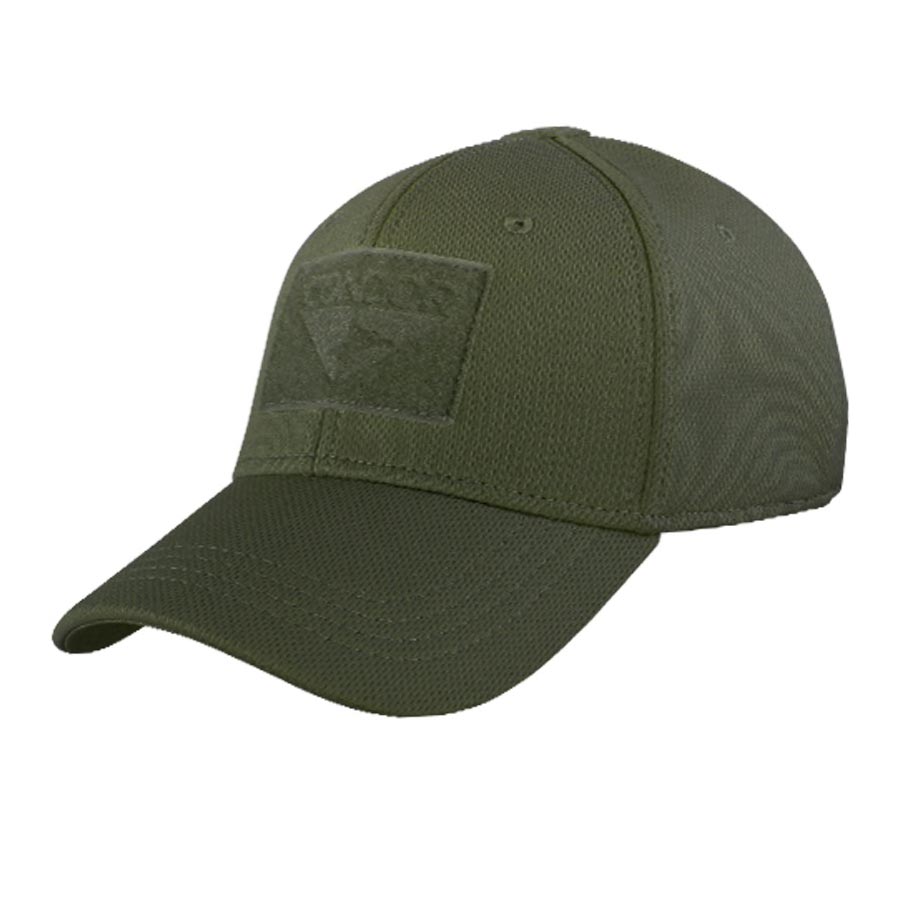 Gorra táctica FLEX de poliéster verde con paneles de velcro