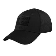 Gorra táctica FLEX de poliéster negra con zonas de velcro