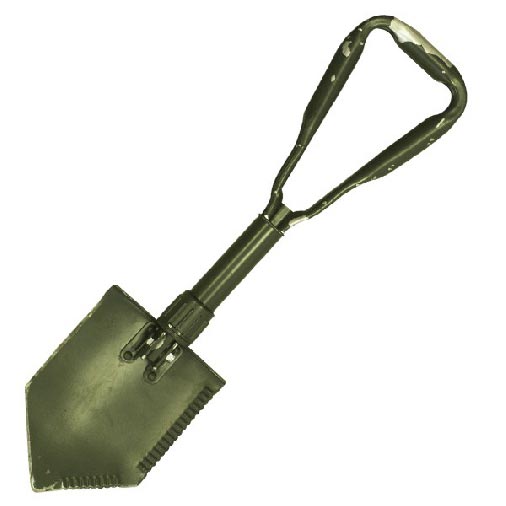 Pala plegable BW verde usada - original Bundeswehr, acero y dural, multitool