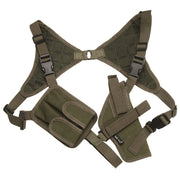 Funda axilar para pistola verde con doble bolsillo para cargadores y cierre de velcro