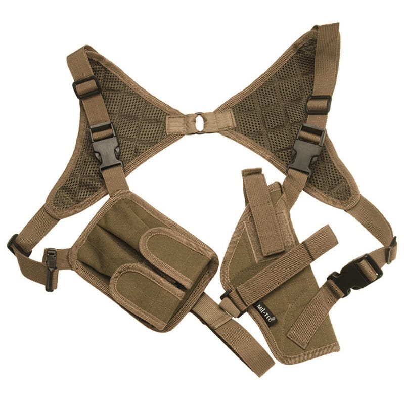 Funda axilar para pistola verde con doble bolsillo para cargadores y cierre de velcro