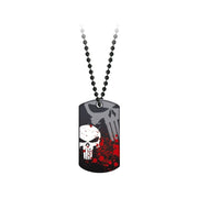 Placa identificativa Punisher con calavera y manchas de sangre, cadena negra incluida