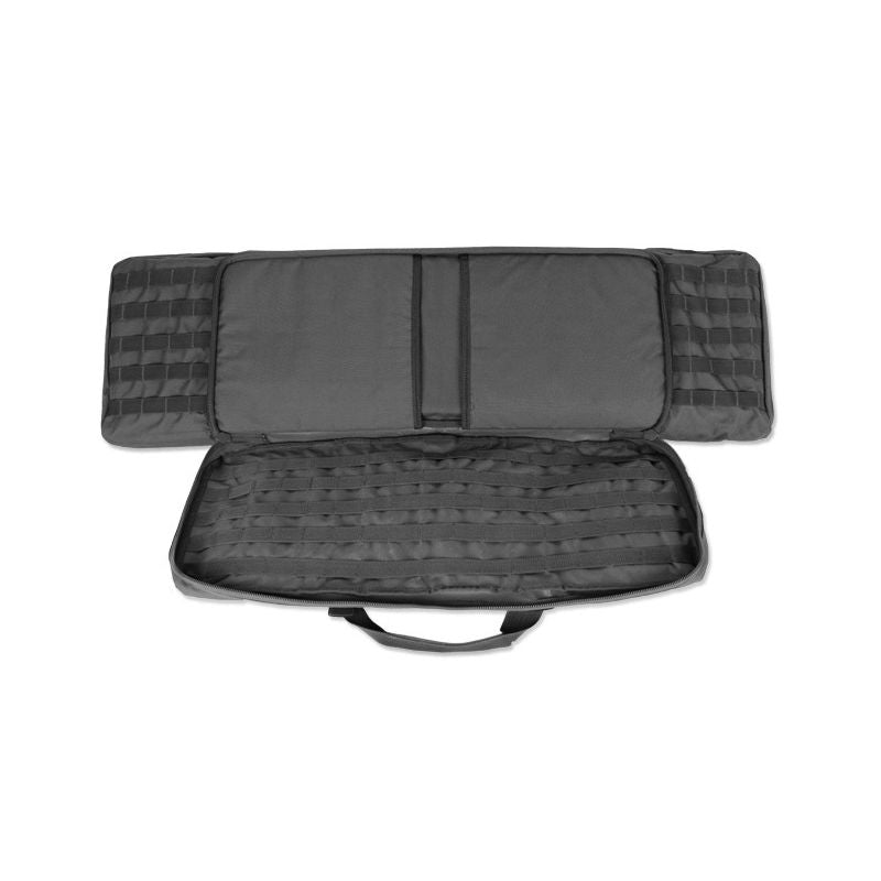 Funda para rifle modular verde con cierre, correas interiores y tres bolsillos MOLLE exteriores