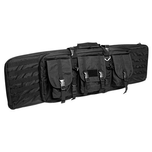 Funda para rifle modular verde con cierre, correas interiores y tres bolsillos MOLLE exteriores