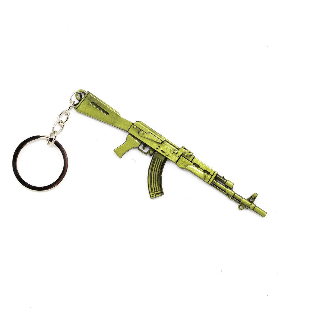 Llavero metálico en forma de rifle AK con acabado latón e aro para llaves, 11,5 cm