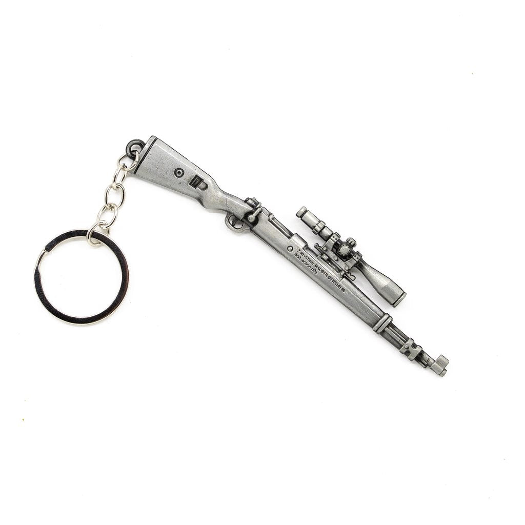 Llavero metálico fusil KAR98K con visor plateado, longitud aprox. 11,6 cm