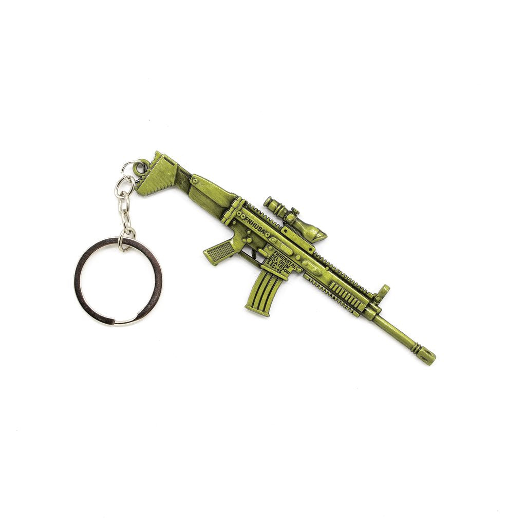 Llavero metálico en forma de fusil SCAR-L en latón, con aro para llaves; longitud aprox. 11,5 cm