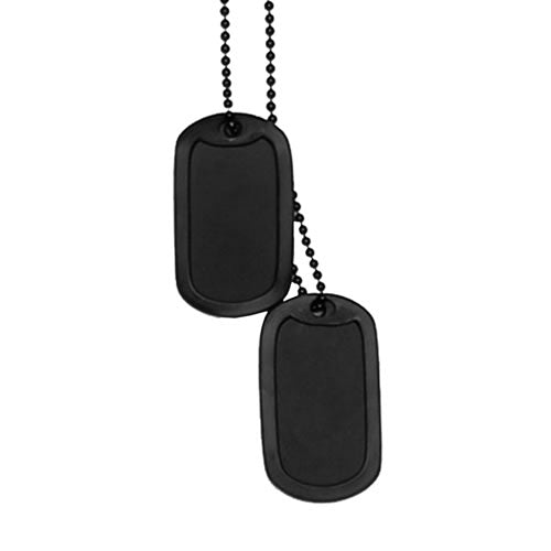 Réplicas de dog tags US negras con cadena y gomas protectoras, sin grabado