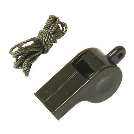 Silbato US de plástico verde militar con cordón