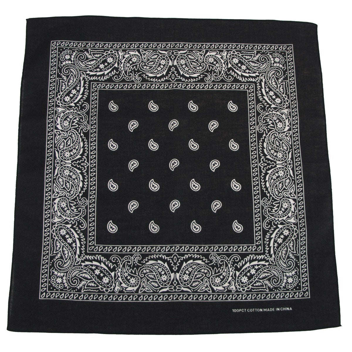 Pañuelo bandana 55x55 cm negro y blanco en algodón con motivo estampado