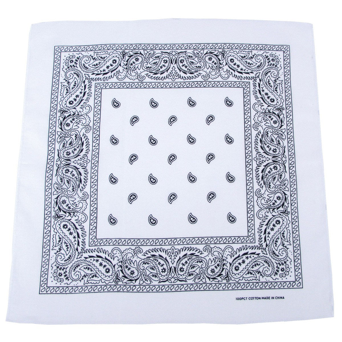Pañuelo bandana 55x55 cm negro y blanco en algodón con motivo estampado