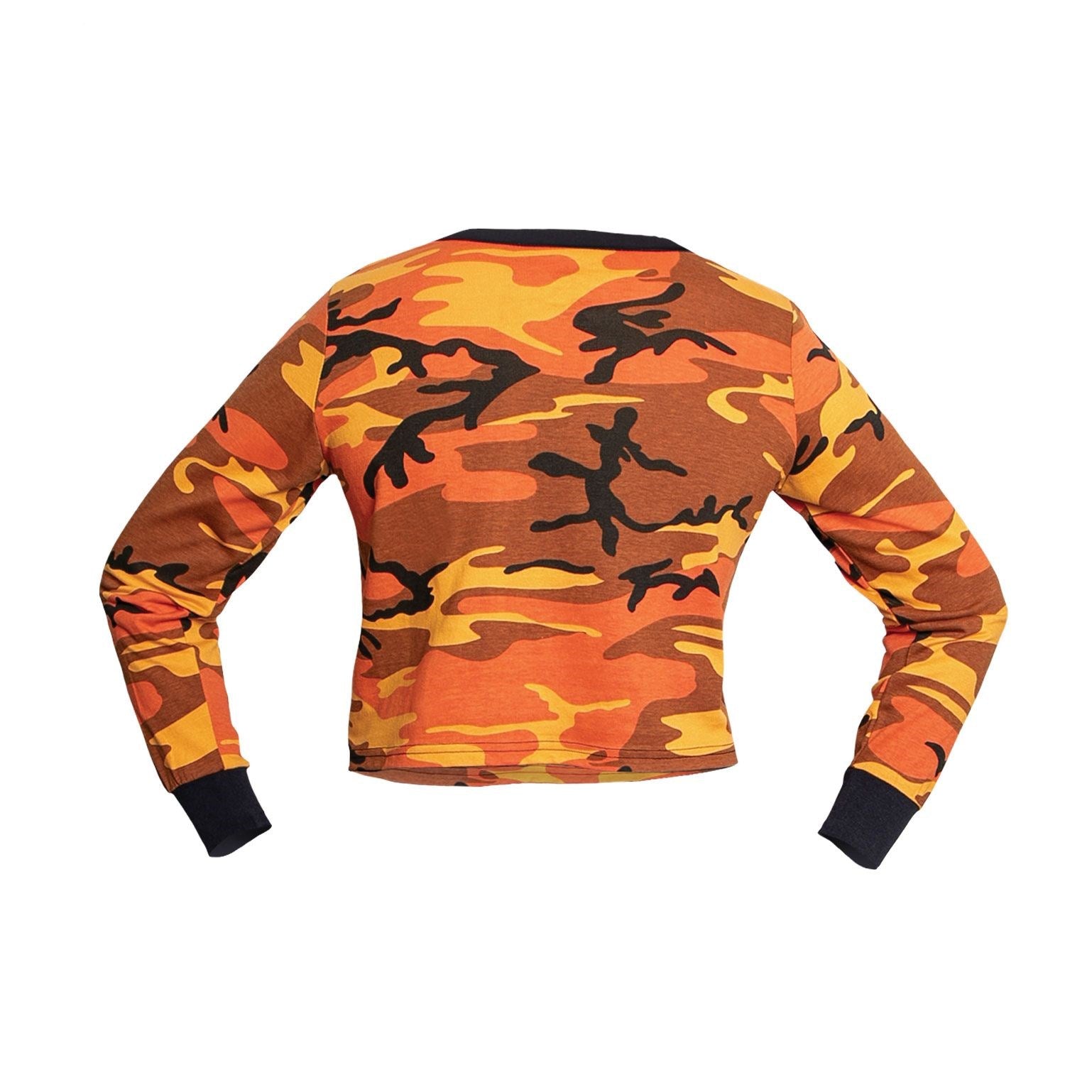 Camiseta crop de mujer manga larga Orange Camo en camuflaje naranja