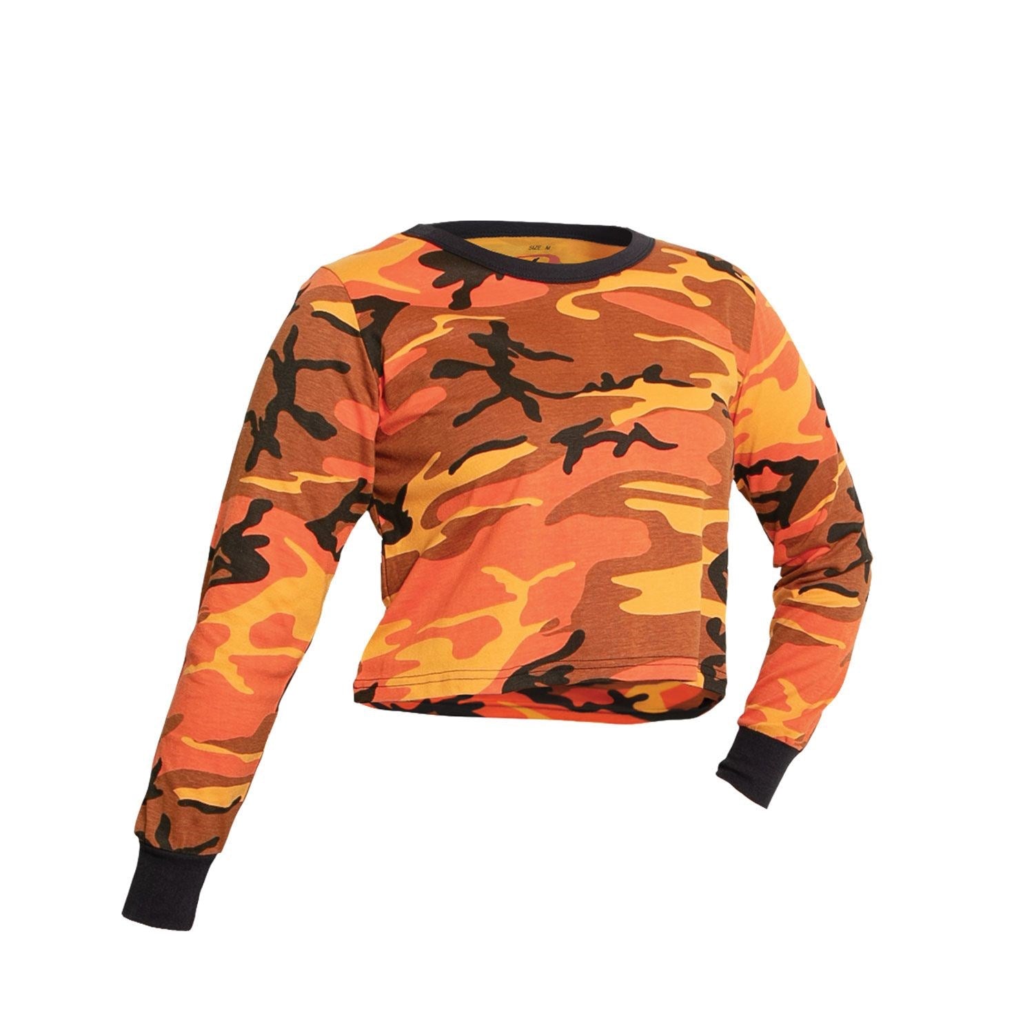 Camiseta crop mujer manga larga Orange Camo 60% algodon 40% poliester