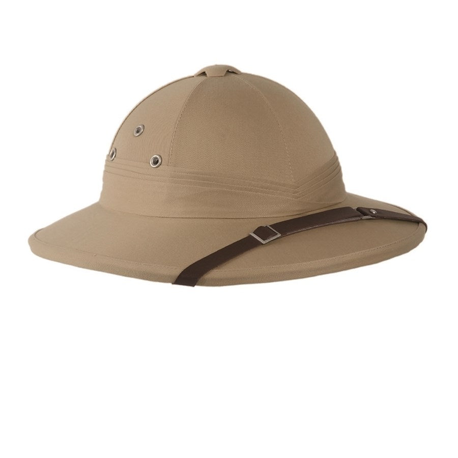 Casco tropical clásico francés khaki, polycotton 50% algodón, correa ajustable, uso decorativo