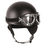 Casco retro de moto negro con gafas incluidas