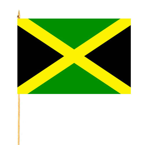 Bandera de Jamaica con mástil 30 x 45 cm, 100% poliéster