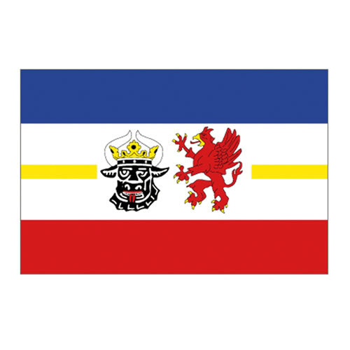 Bandera de Mecklemburgo-Pomerania Occidental con escudo (Mecklenburg-Vorpommern) - foto del producto