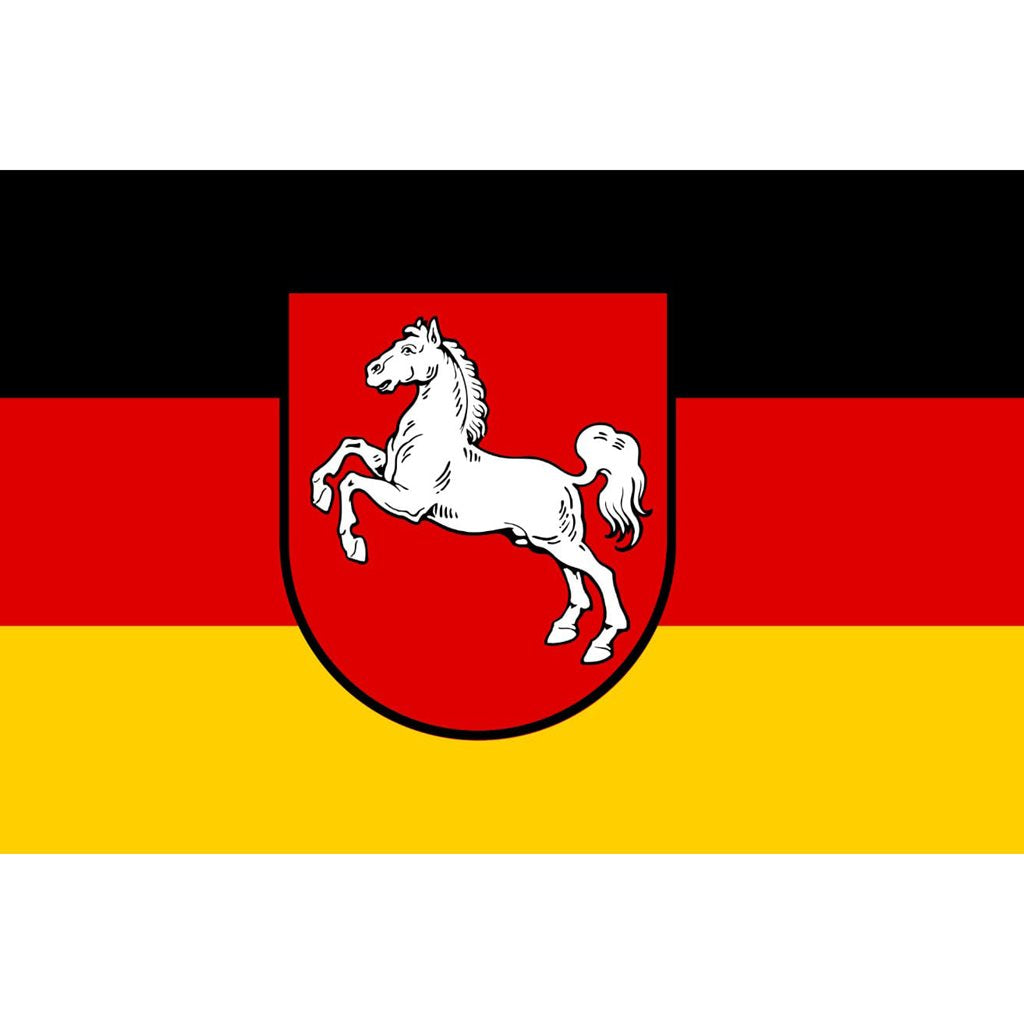 Bandera de Baja Sajonia (Niedersachsen) con escudo