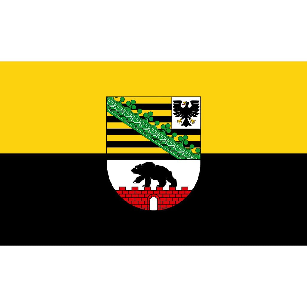Bandera del land alemán Sajonia-Anhalt (Sachsen-Anhalt) con escudo