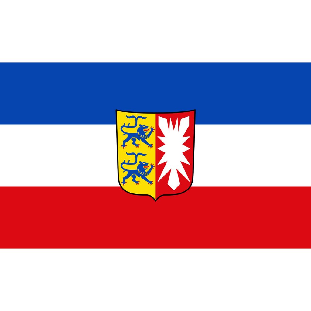 Bandera de Schleswig-Holstein (Alemania) con escudo heráldico