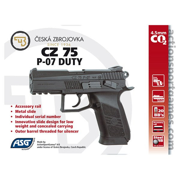 Pistola CO2 ASG CZ-75 P-07 Duty BB 4,5 mm réplica con seguro - imagen del producto