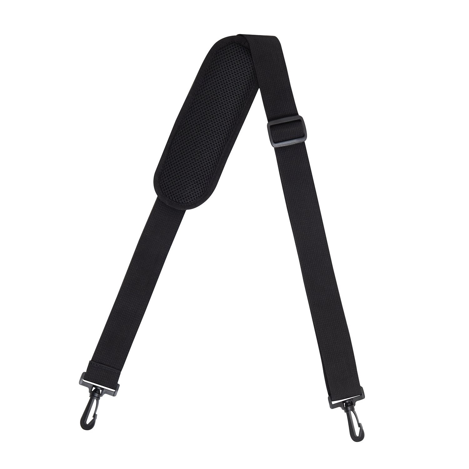 Correa para bolso acolchada negra, ajustable hasta 122 cm, mosquetones plásticos, poliester