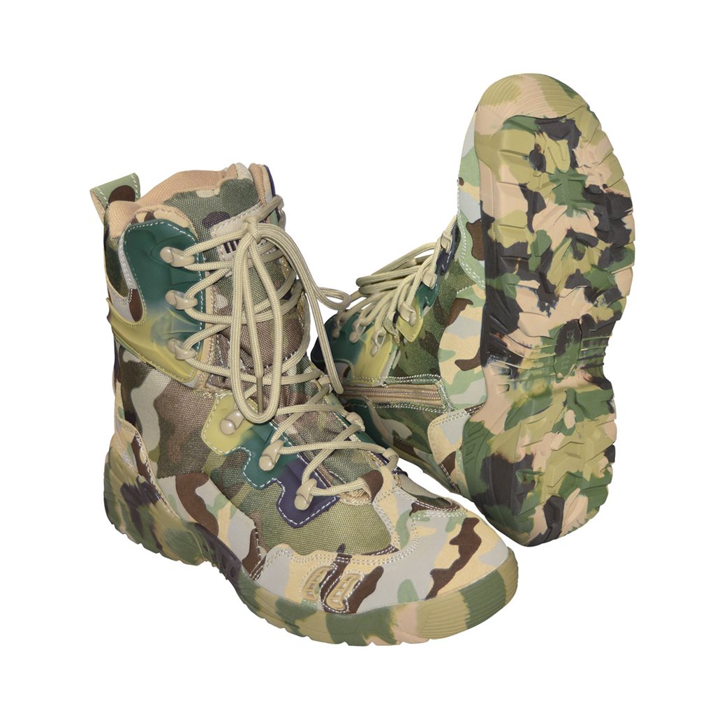Botas tacticas Parabellum camufladas AT, cuero y nylon, suela de goma y cremallera lateral para quitarse rapido