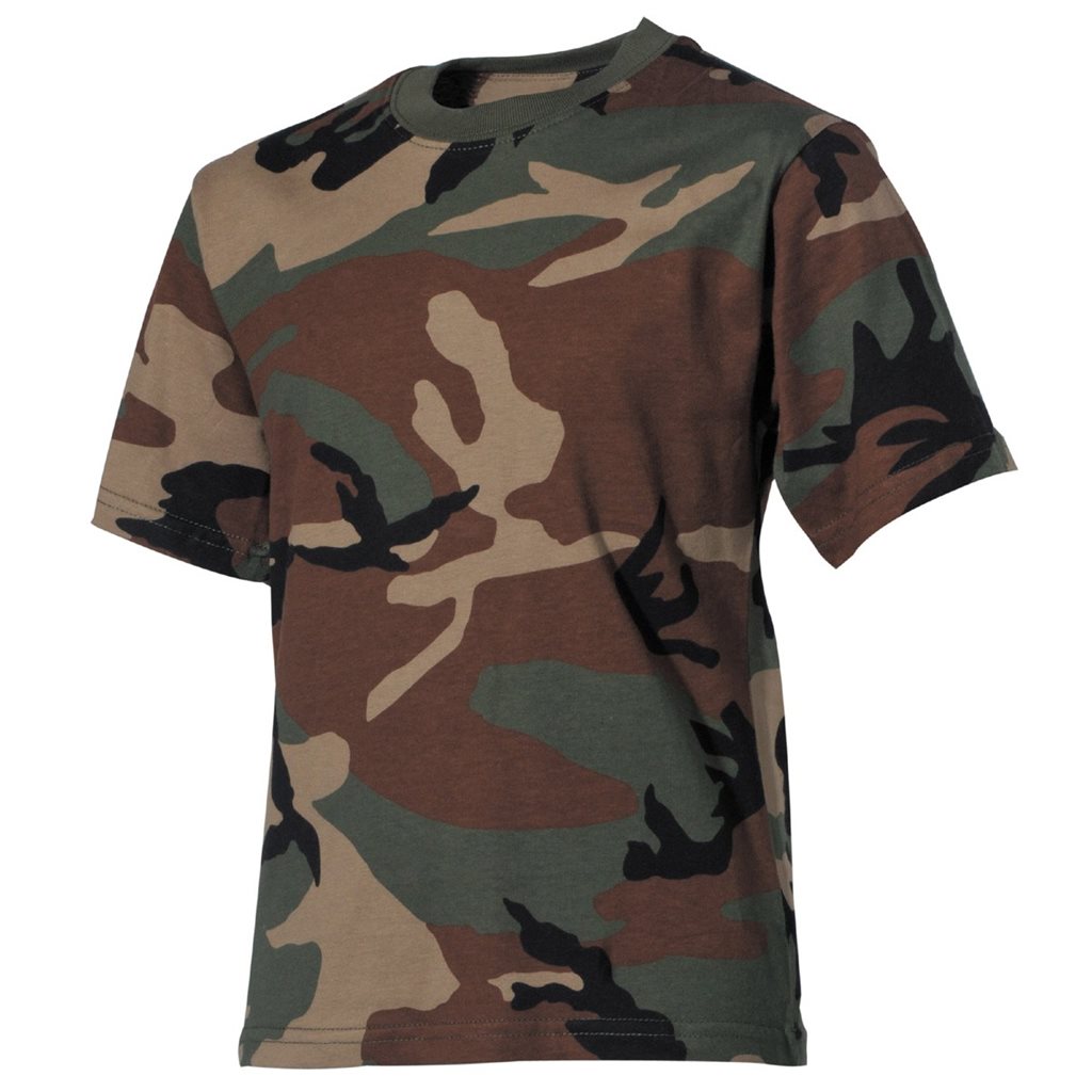 Camiseta infantil camuflaje Woodland, estilo army, 100% algodón