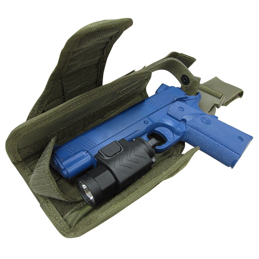 Funda pistolera muslera TORNADO verde para zurdos