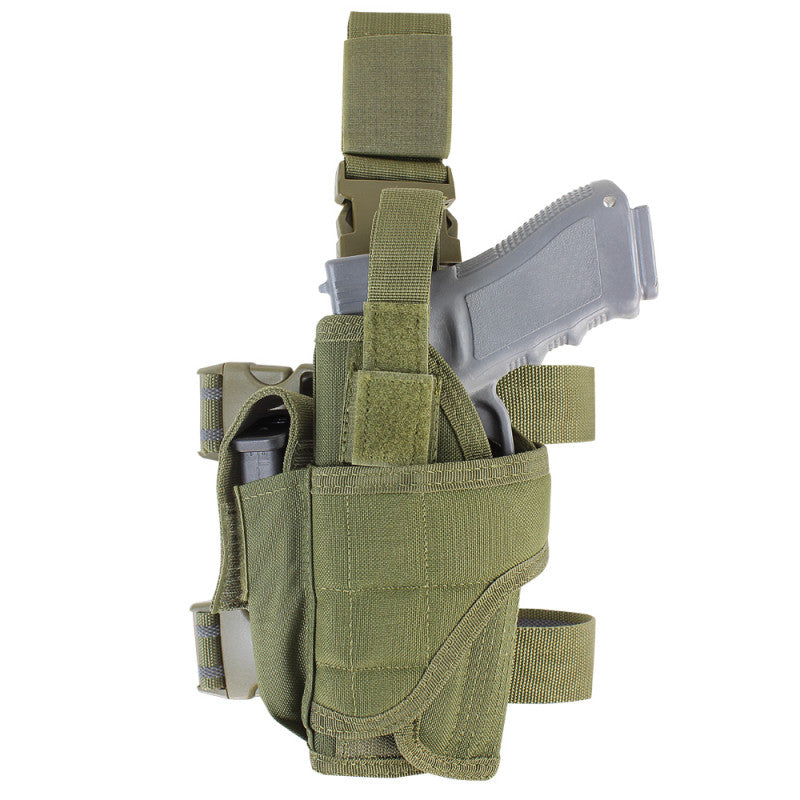 Funda pistolera muslera TORNADO verde para zurdos
