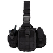 Panel de muslo táctico MOLLE negro con tres fundas y base acolchada antideslizante