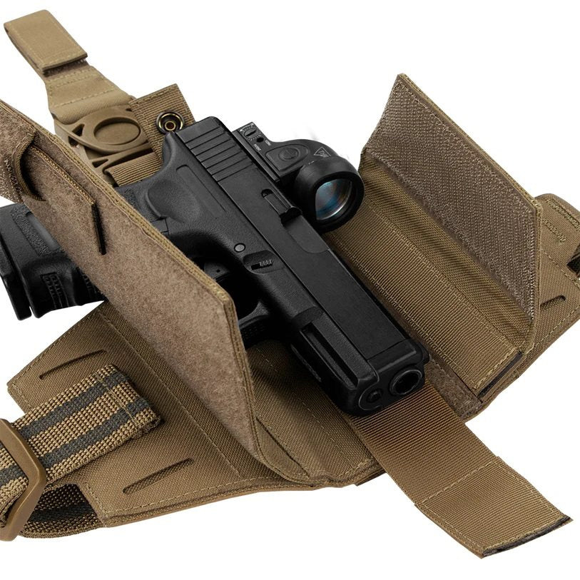 Funda muslo para pistola LCS RDS negra, ajustable, con soporte para linterna o láser