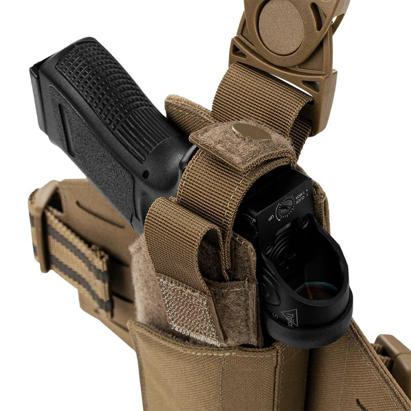 Funda muslo para pistola LCS RDS negra, ajustable, con soporte para linterna o láser