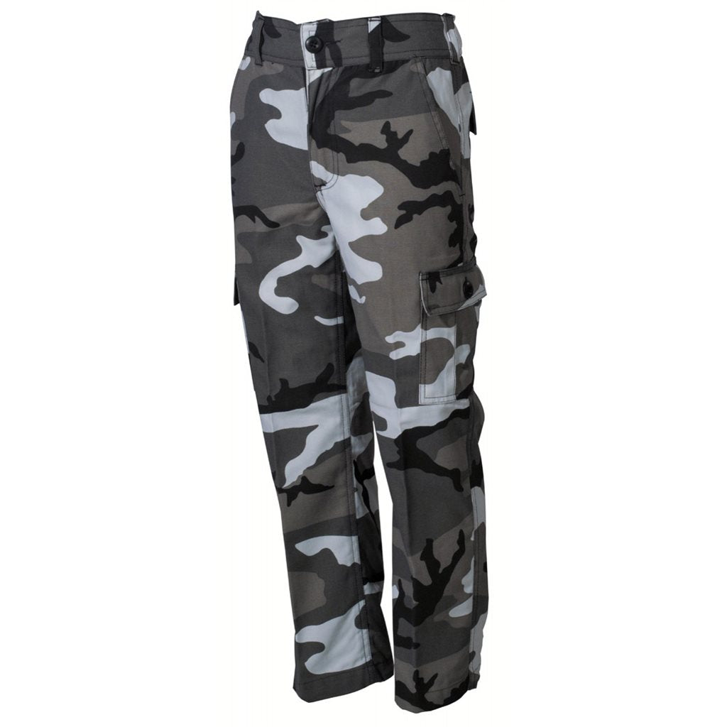 Pantalones infantiles camuflaje BDU URBAN con refuerzos en asiento y rodillas y múltiples bolsillos