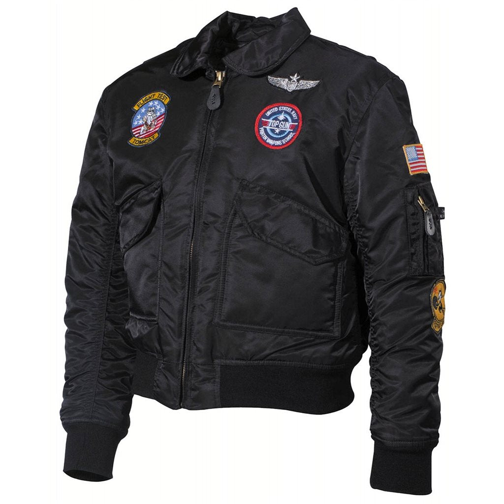 Cazadora bomber infantil CWU negra con parches