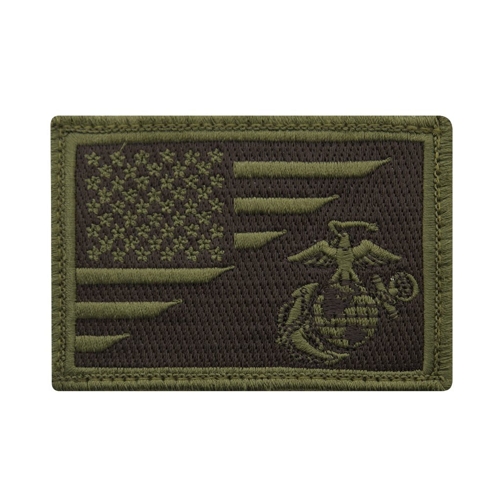 Parche velcro verde con bandera de Estados Unidos y emblema USMC, 85x60 mm, algodón/nylon/seda sintetica