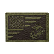 Parche velcro verde con bandera de Estados Unidos y emblema USMC, 85x60 mm, algodón/nylon/seda sintetica