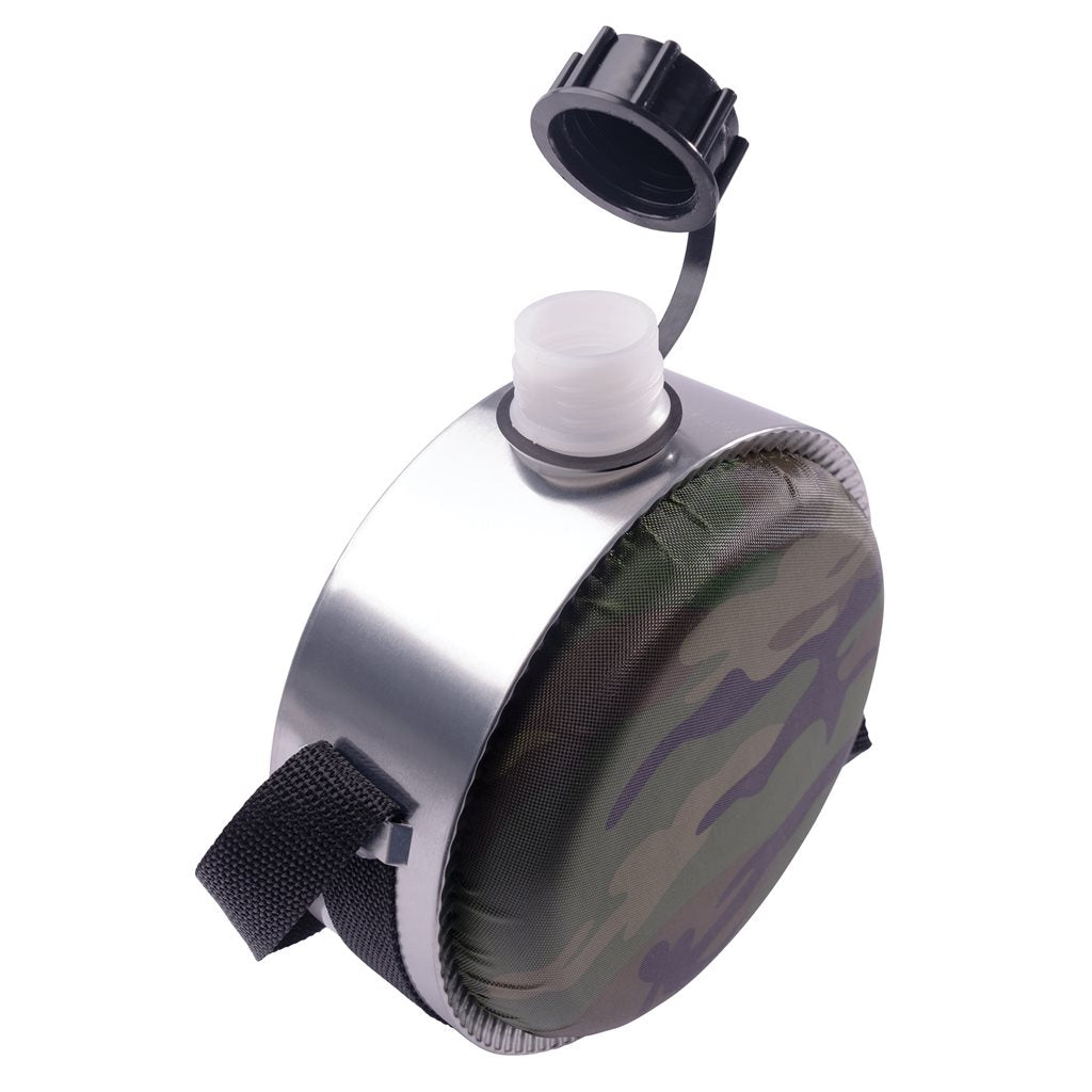 Cantimplora de campaña 2 Qt Woodland con funda textil y correa ajustable