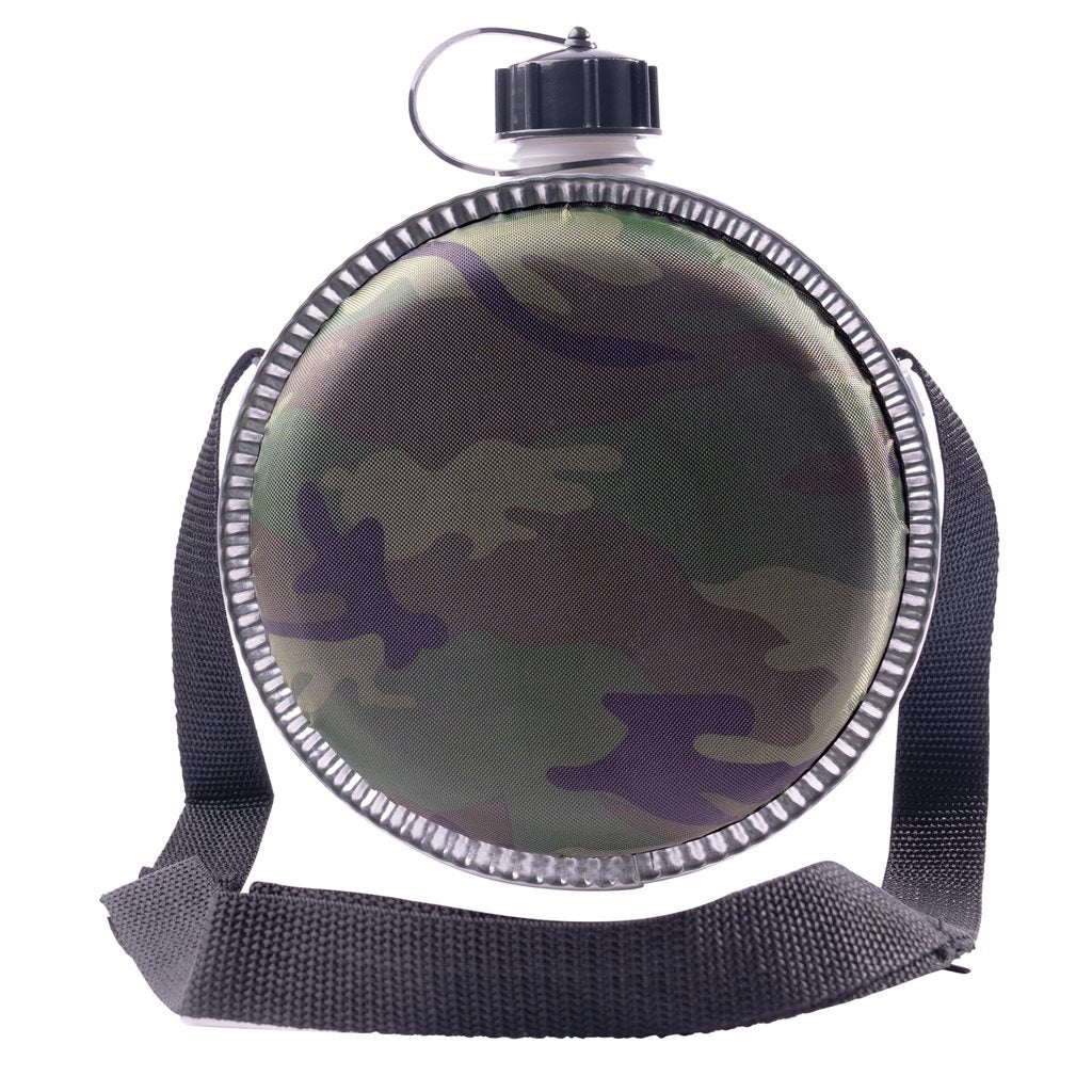 Cantimplora de campaña 2 Qt Woodland con funda textil y correa ajustable