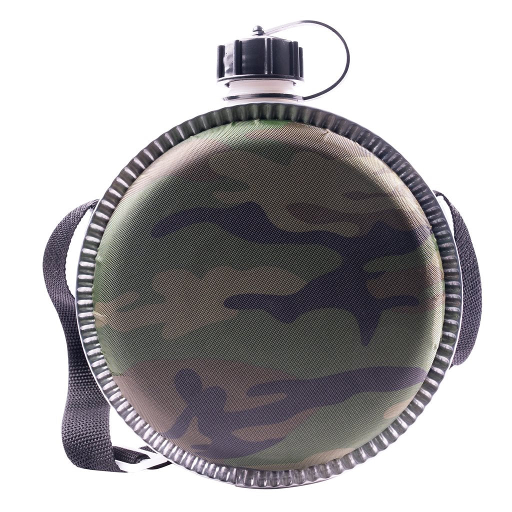 Cantimplora de campaña 2 Qt Woodland con funda textil y correa ajustable