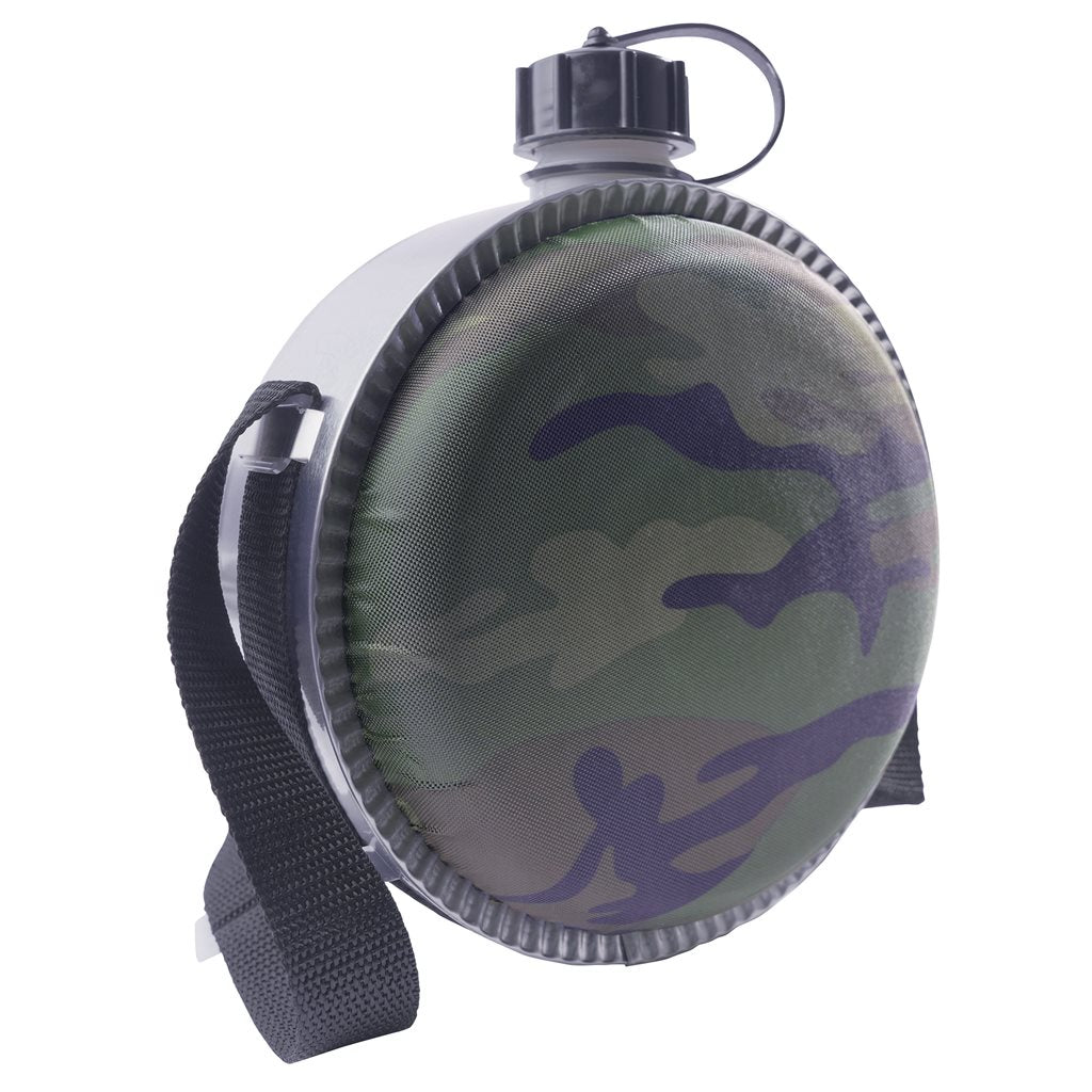 Cantimplora de campaña 2 Qt Woodland con funda textil y correa ajustable