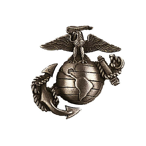 Insignia USMC plateada mate con ancla y pin trasero para ropa o gorra, material bronce