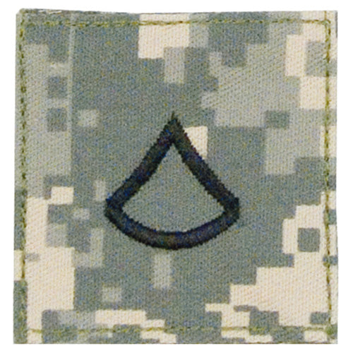 Parche rango PRIVATE 1ST CLASS Army ACU Digital, 5x5 cm, rip-stop y velcro, fabricado en USA